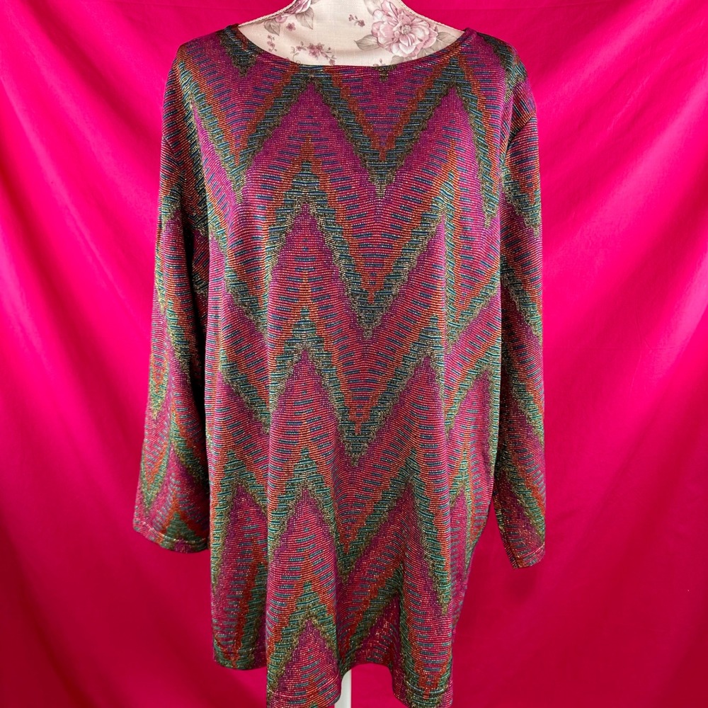 Metallic Vintage 80s 90s Chevron Knit Tunic Top Pink Sparkle 3X Holiday Glam - Picture 4 of 17